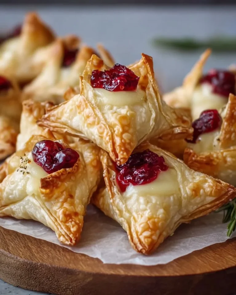 Cranberry and Brie Filo Crackers arranged on a platter