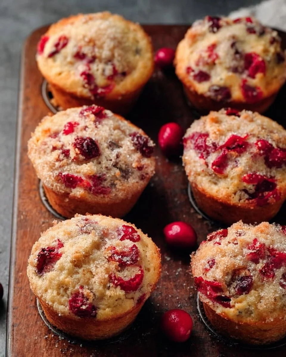 Freshly baked cranberry muffins with a golden-brown top and tart cranberries