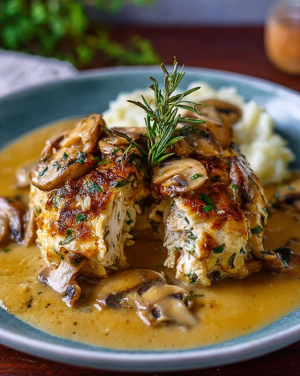 Creamy chicken and mushroom pillows served on a plate