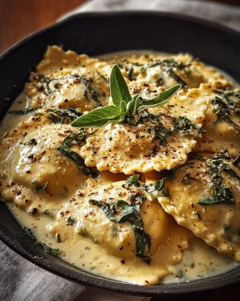Delicious creamy Italian ravioli sauce served over pasta