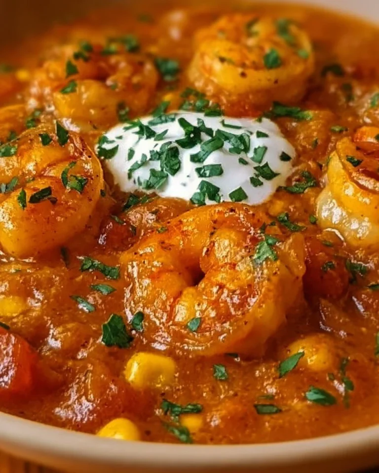 Creamy seafood and shrimp chili in a bowl with herbs and spices
