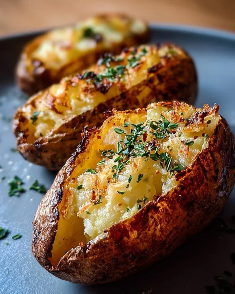 Crispy air fryer baked potato served with toppings.