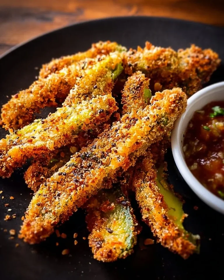 Plate of crispy avocado fries served with dipping sauce