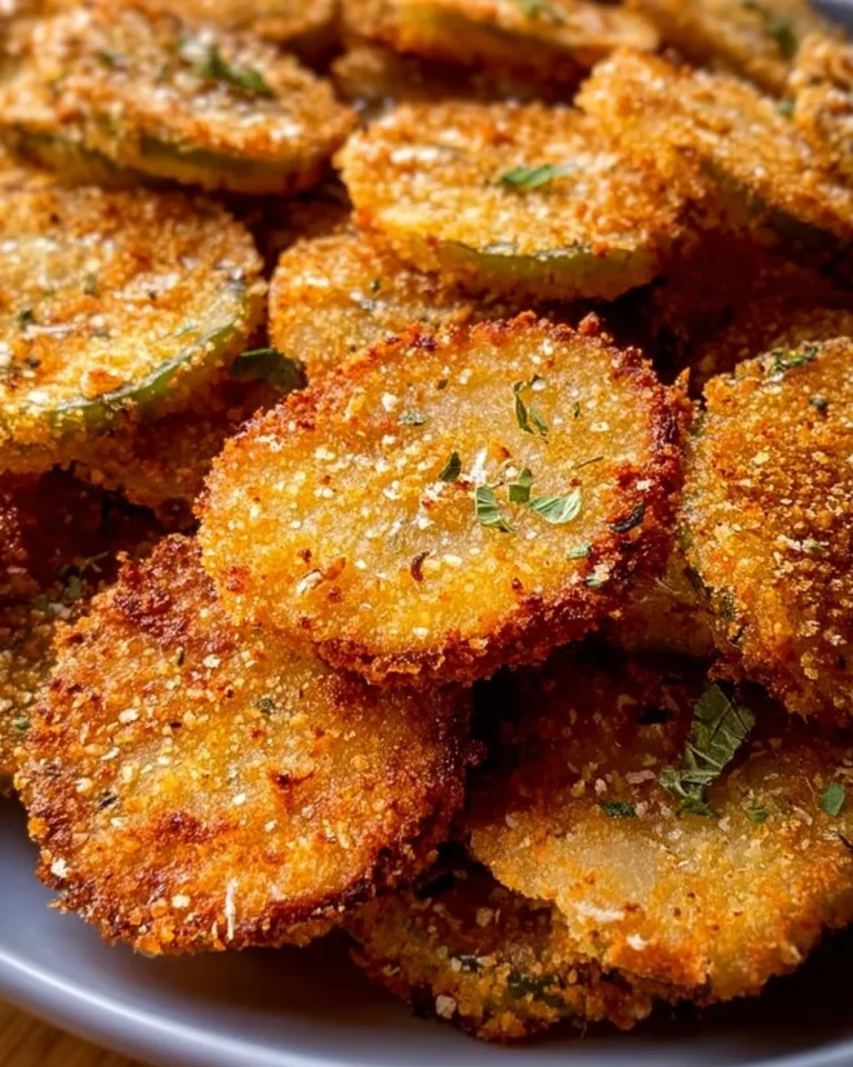 Crispy Parmesan Pickle Delights served on a plate, showcasing their golden crust.