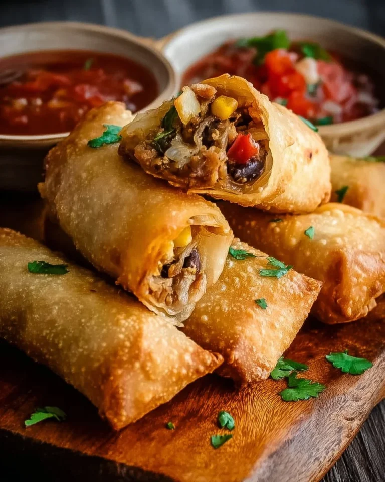 Crispy Tex-Mex eggrolls filled with cheese, beans, and spices, served on a plate.