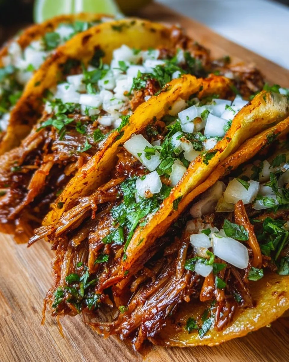 Delicious Crock Pot Birria Tacos with tender meat and flavorful broth