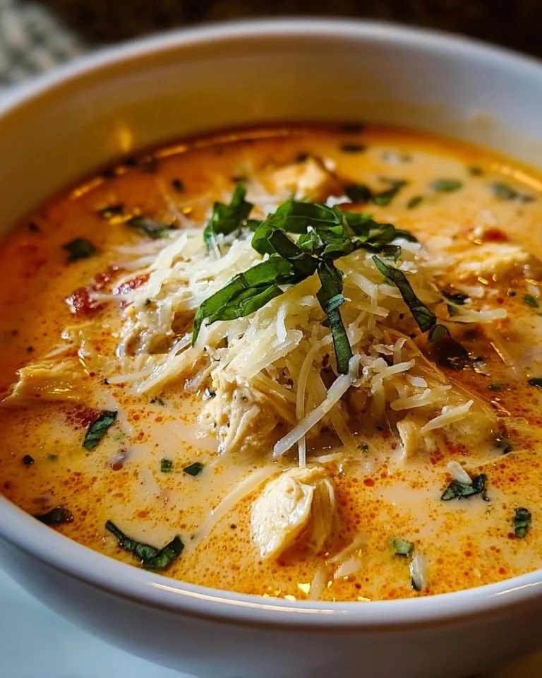 Crock Pot Creamy Chicken Parmesan Soup in a bowl, garnished with parsley.