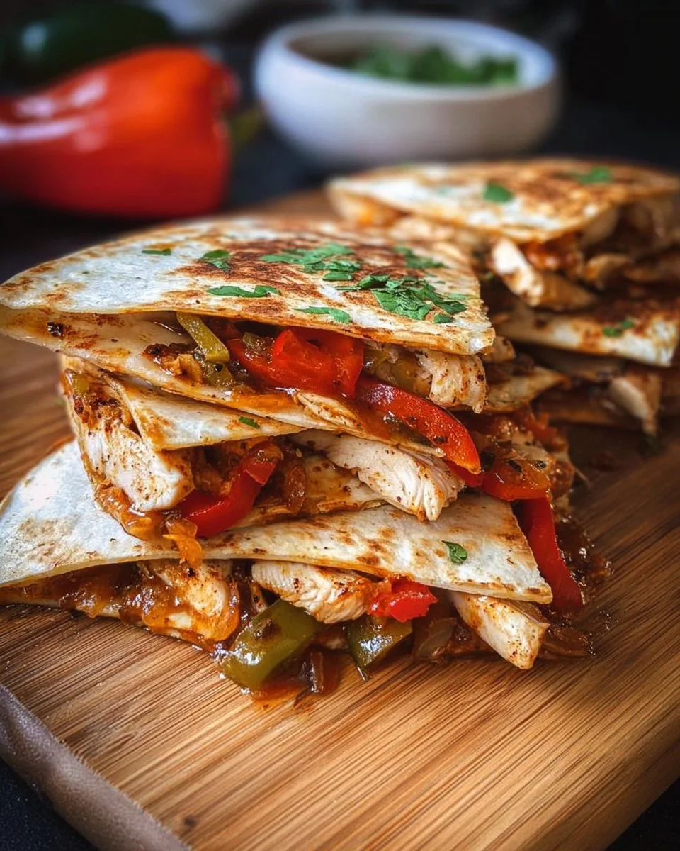 Flavorful chicken fajita quesadillas served with fresh toppings
