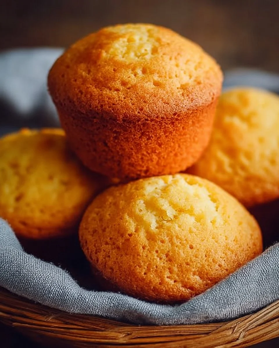 Fluffy cornbread muffins served on a white plate with butter.