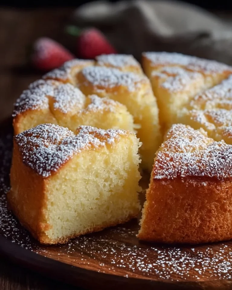 Deliciously moist French Butter Cake sliced and ready to serve.