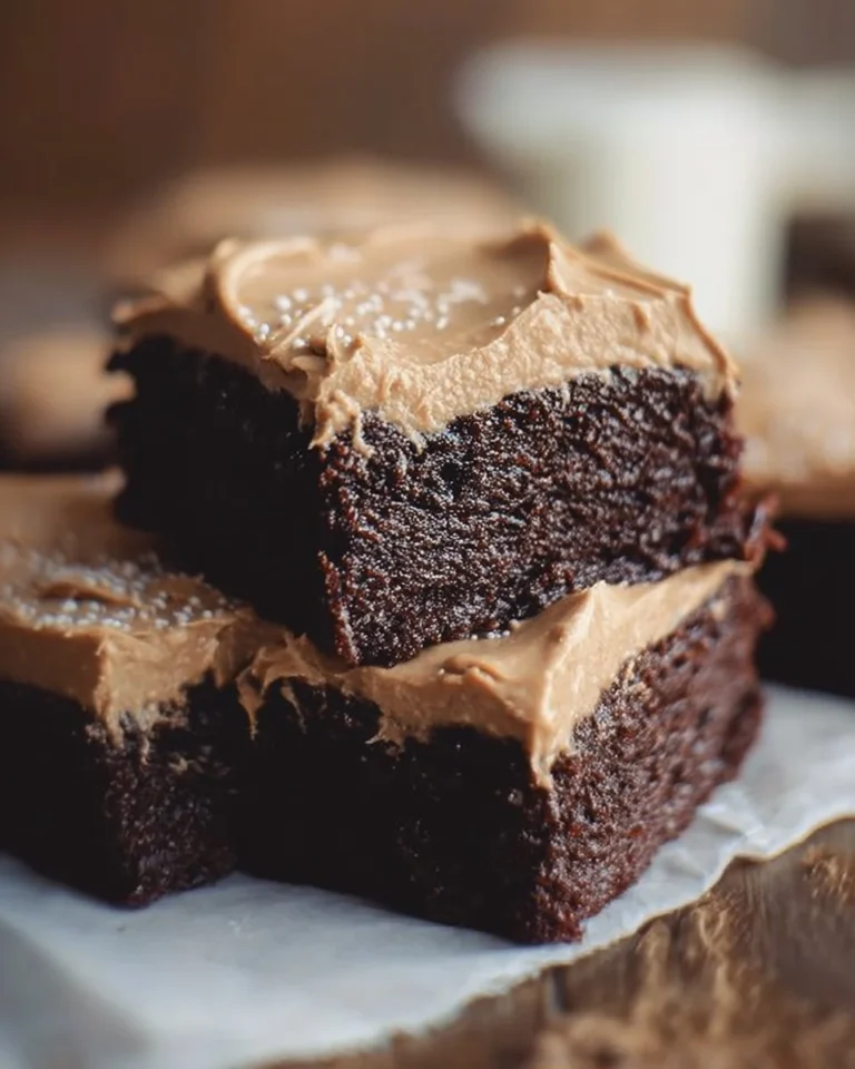 Delicious frosted coffee brownies with chocolate icing and coffee flavor on a plate