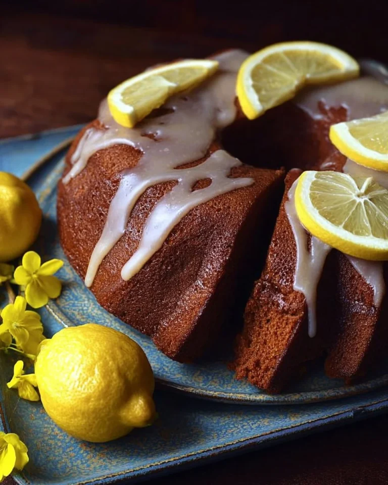 Gingerbread cake with lemon glaze garnished on a plate