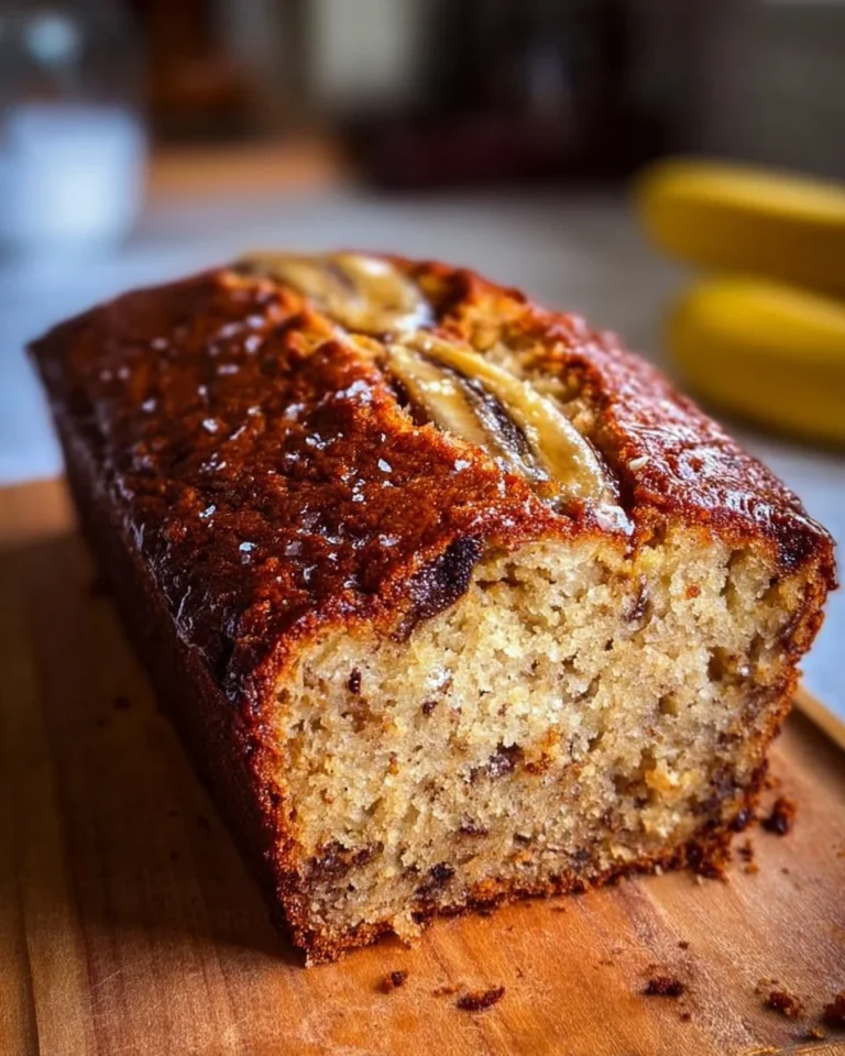 Sliced Greek yogurt banana bread on a wooden cutting board