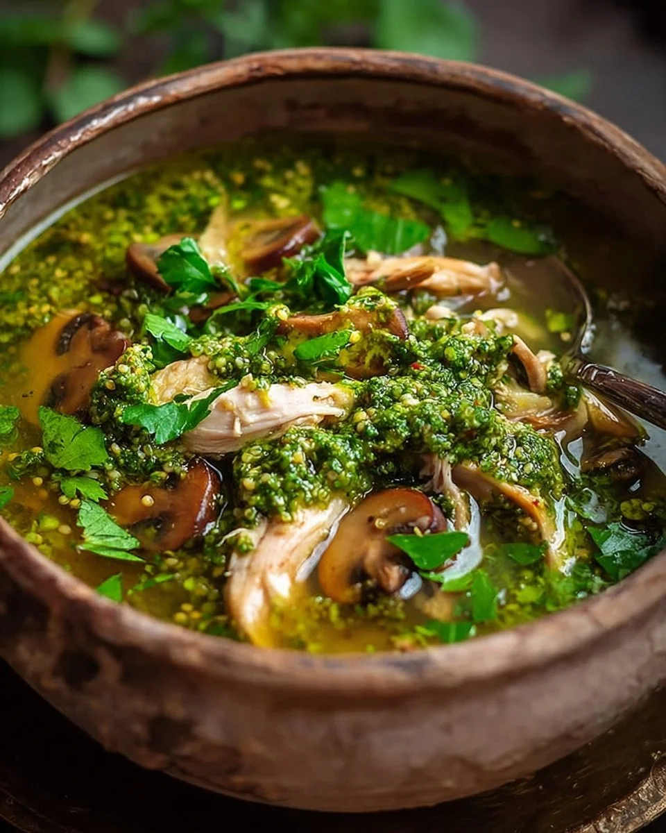 Healthy Green Chicken Quinoa Soup with fresh ingredients