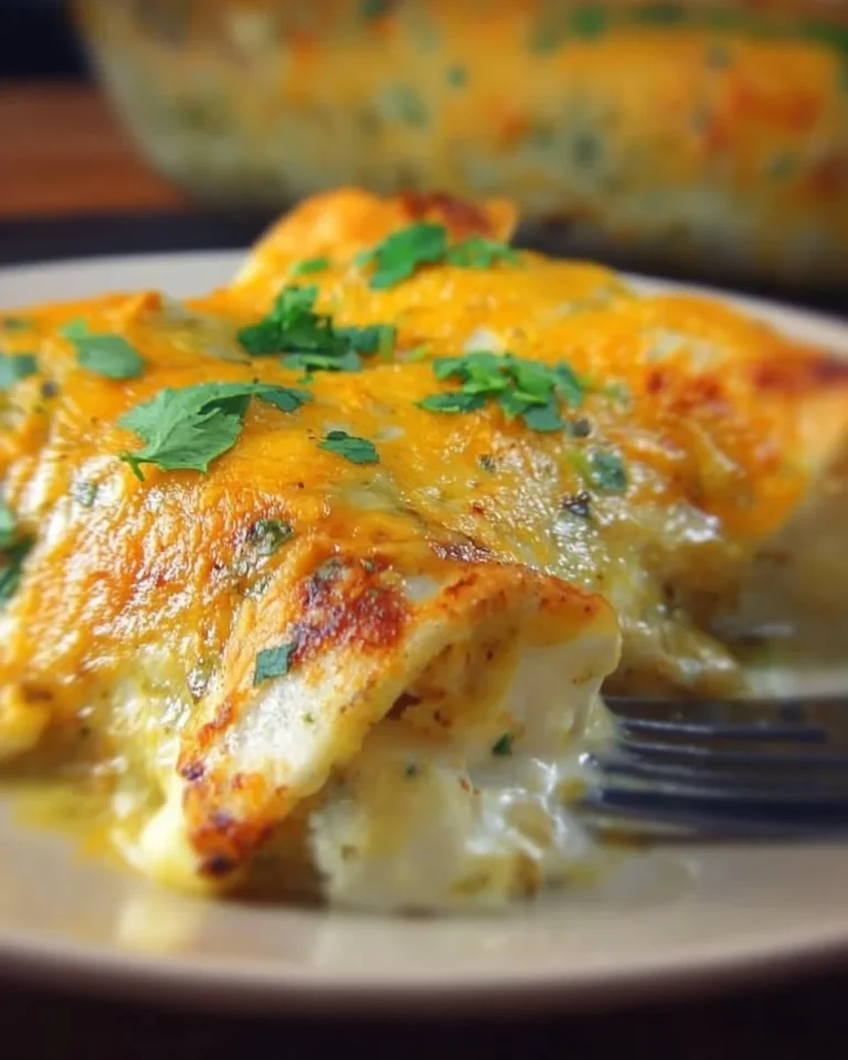 Delicious green chile chicken enchiladas topped with cheese and green sauce