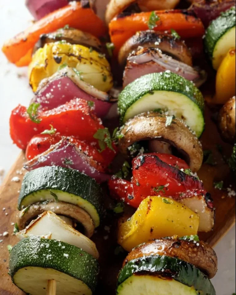 Colorful grilled veggie kabobs on a skewer ready to serve