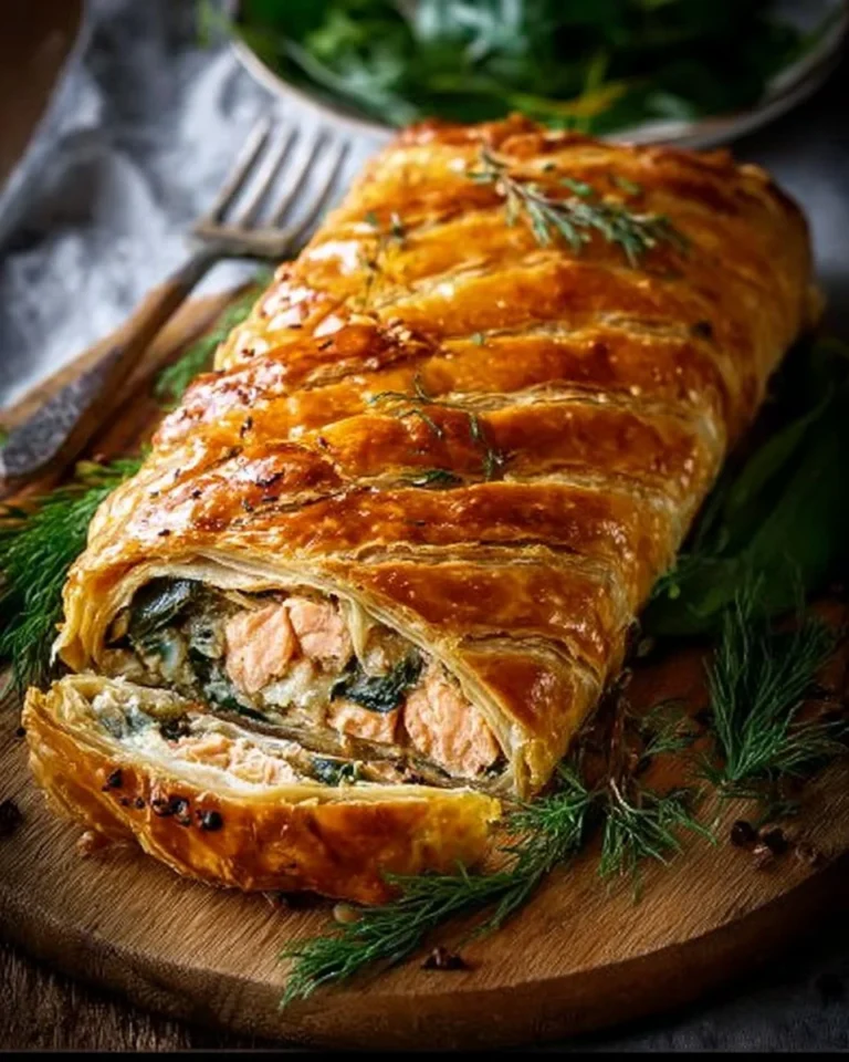 Heavenly Salmon Wellington with flaky pastry and succulent salmon