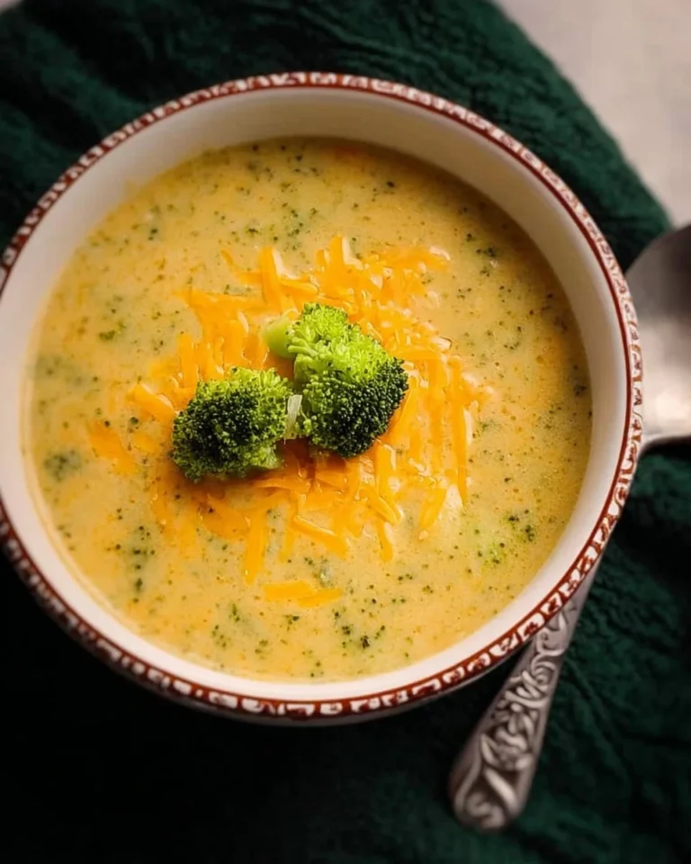 Bowl of homemade broccoli potato cheese soup topped with fresh herbs.