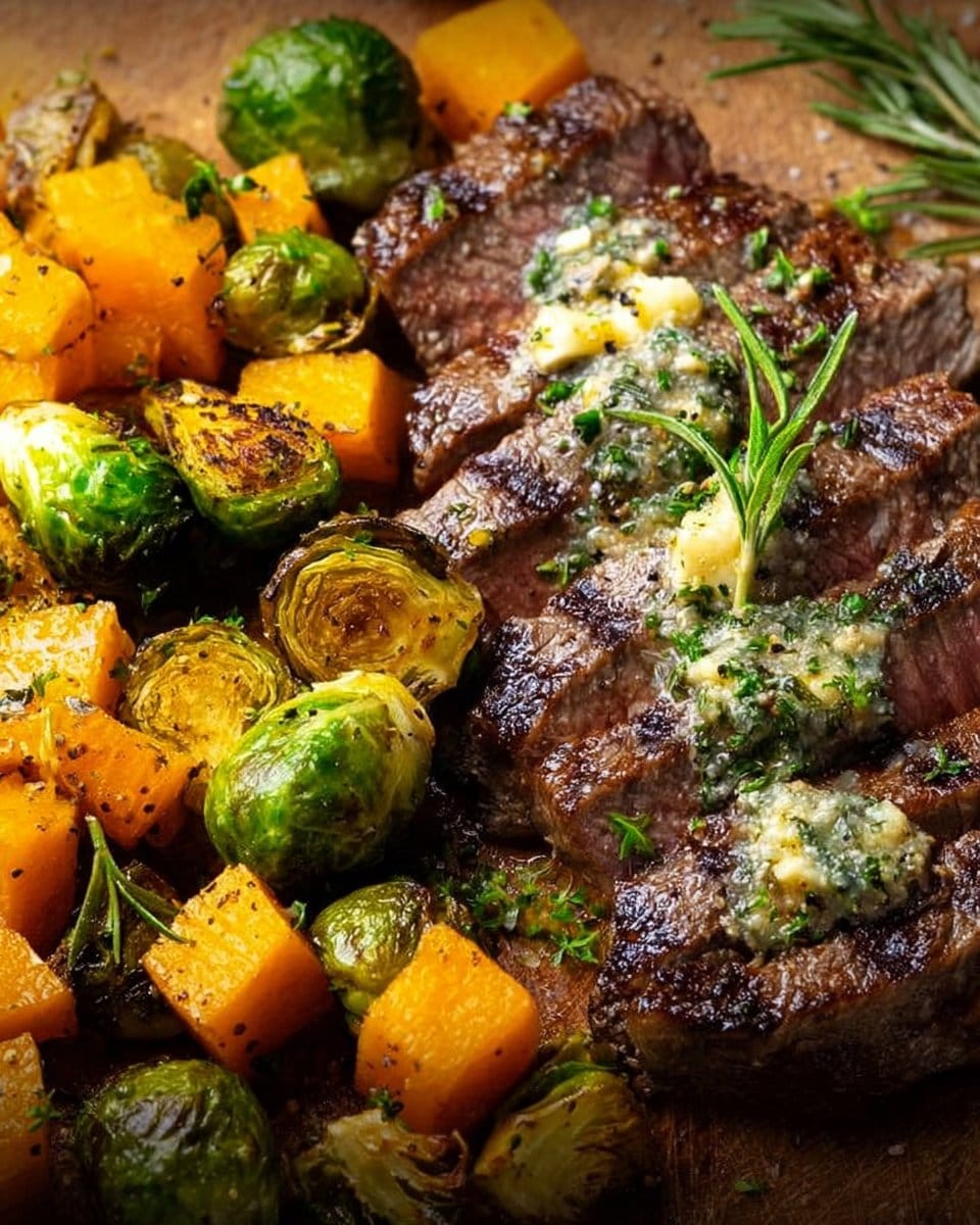 Garlic Butter Steak with Brussels Sprouts and Butternut Squash