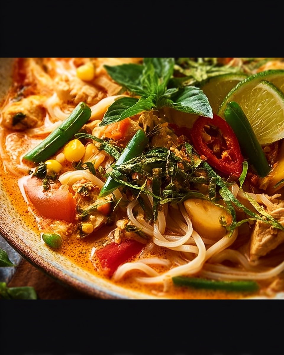 Thai Red Curry Chicken Noodles with Summer Vegetables