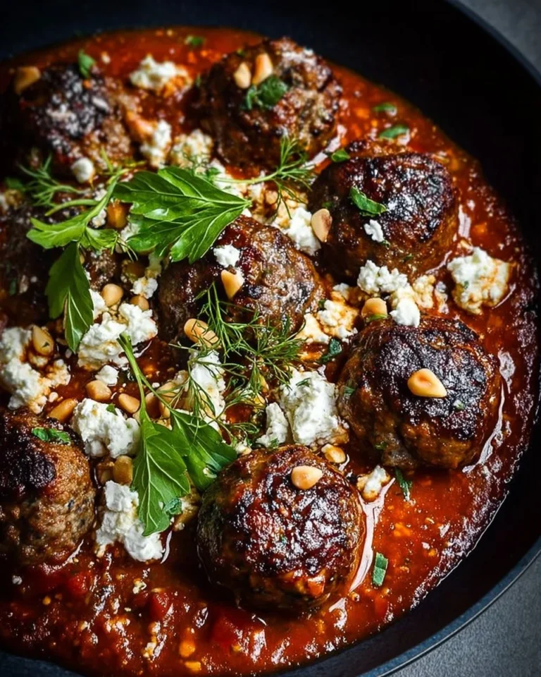 Lamb and beef meatballs served in spicy tomato-mushroom sauce