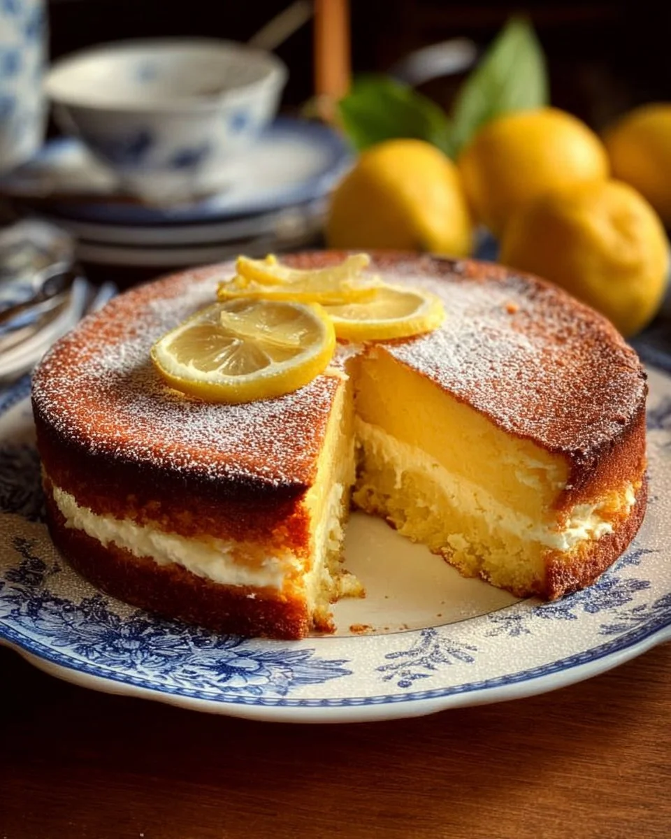 Limoncello Ricotta Cake topped with lemon zest and cream on a white plate.