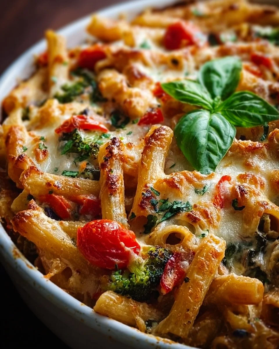 Delicious loaded veggie baked ziti with fresh vegetables and cheese