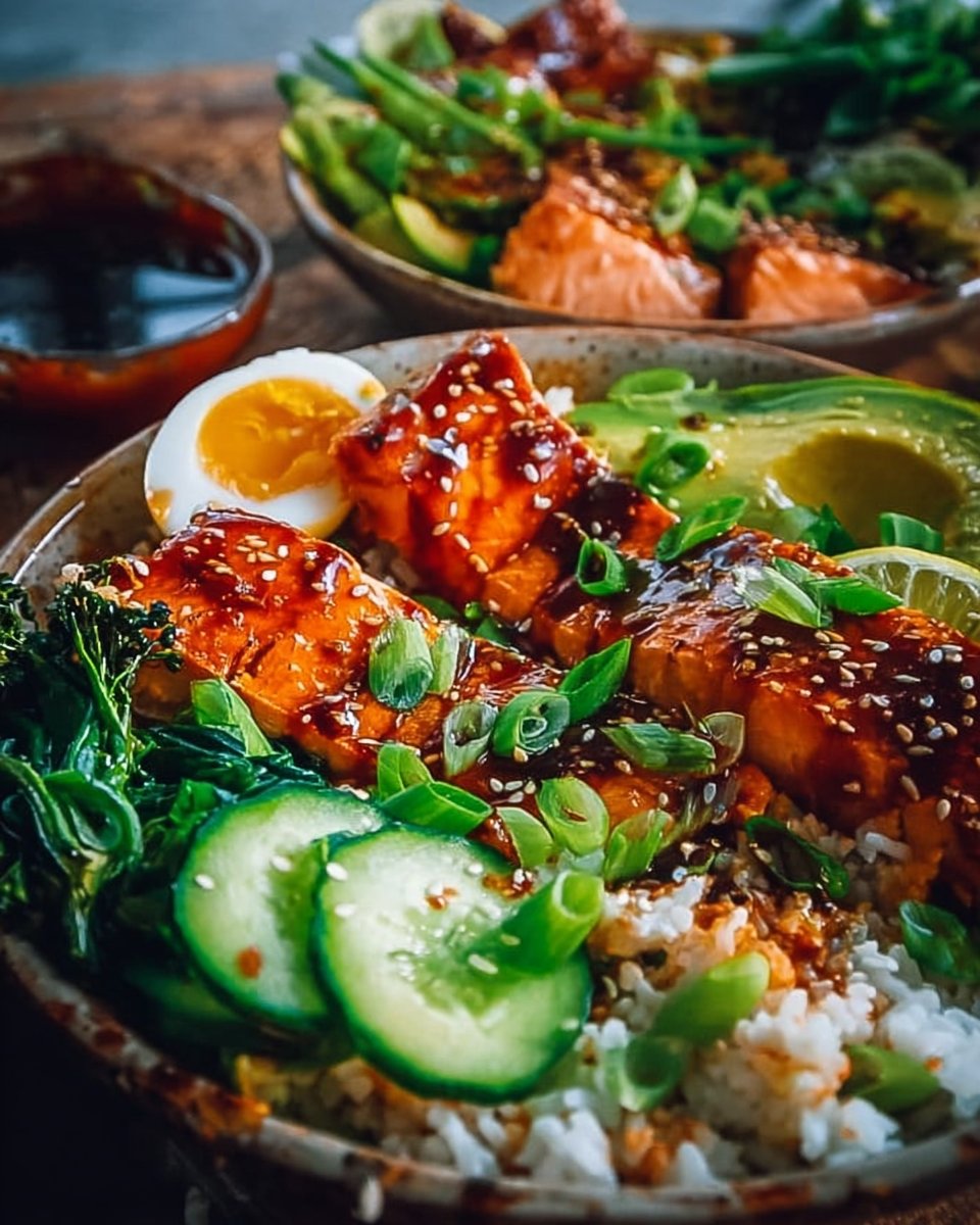 Colorful Honey Sriracha Salmon Bowls