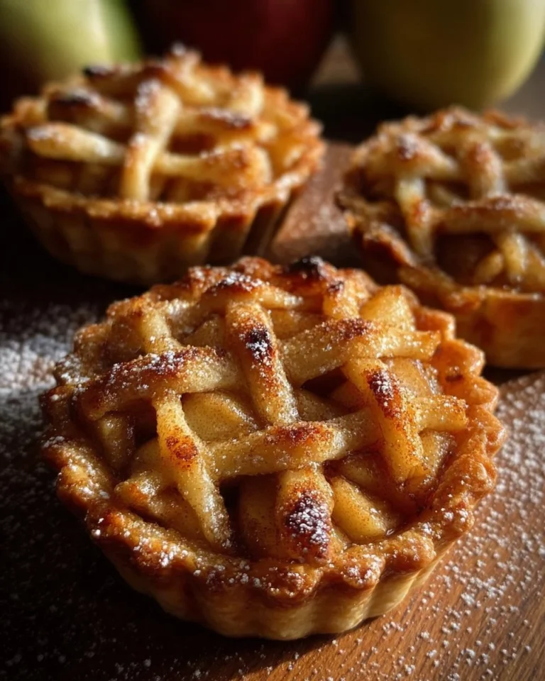 Delicious mini apple pies fresh out of the oven, garnished with crispy crust.