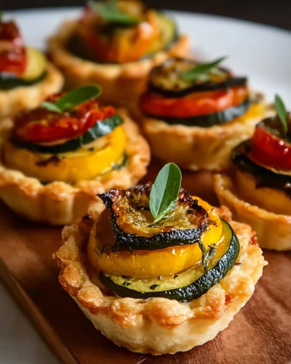 Mini Ratatouille Tartlets showcasing vibrant vegetables in a flaky crust