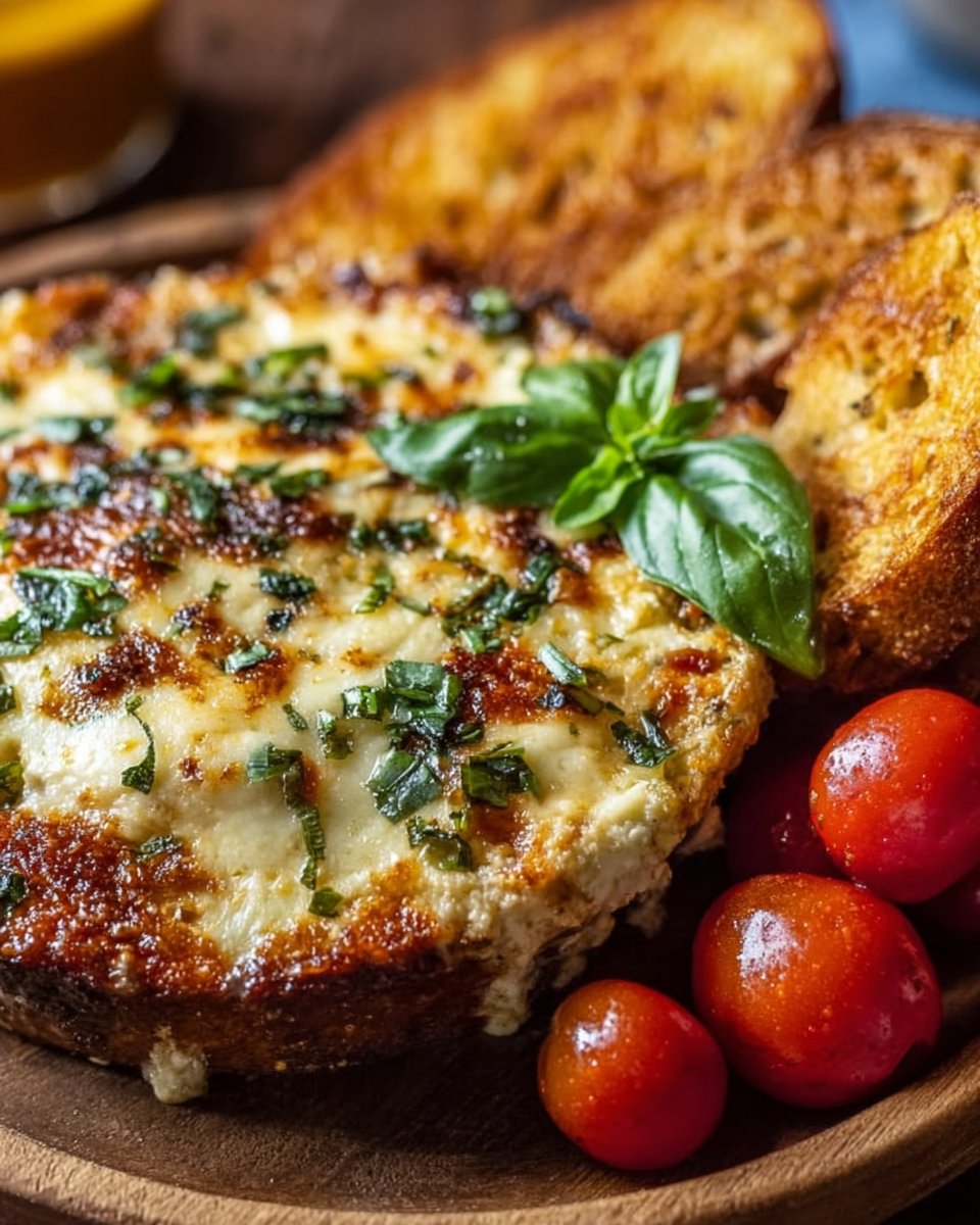 Savory Baked Bruschetta Dip with Fresh Basil and Melty Cheese