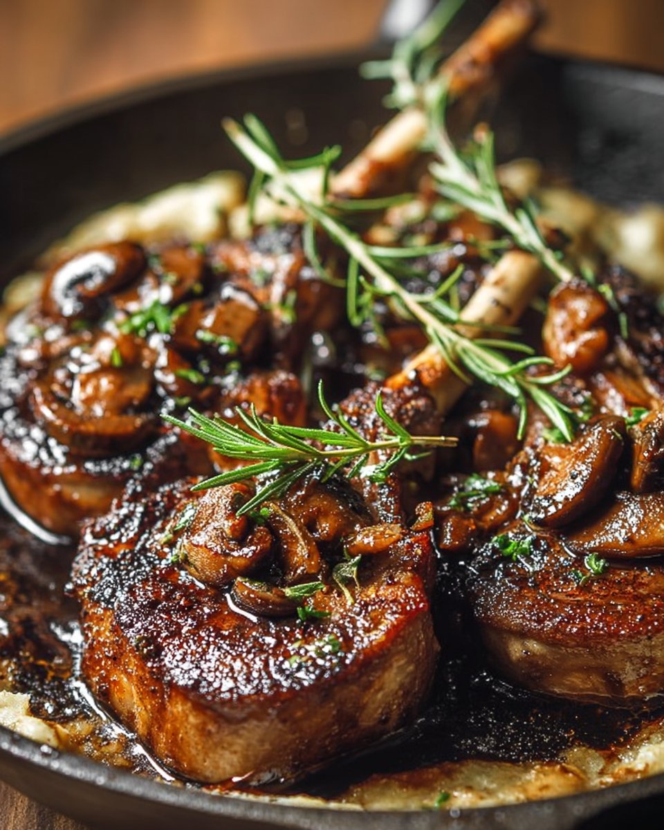 Garlic Mushroom Lamb Chops with Balsamic Glaze