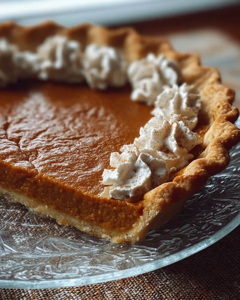 Old-Fashioned Classic Pumpkin Pie with whipped cream on a pie plate