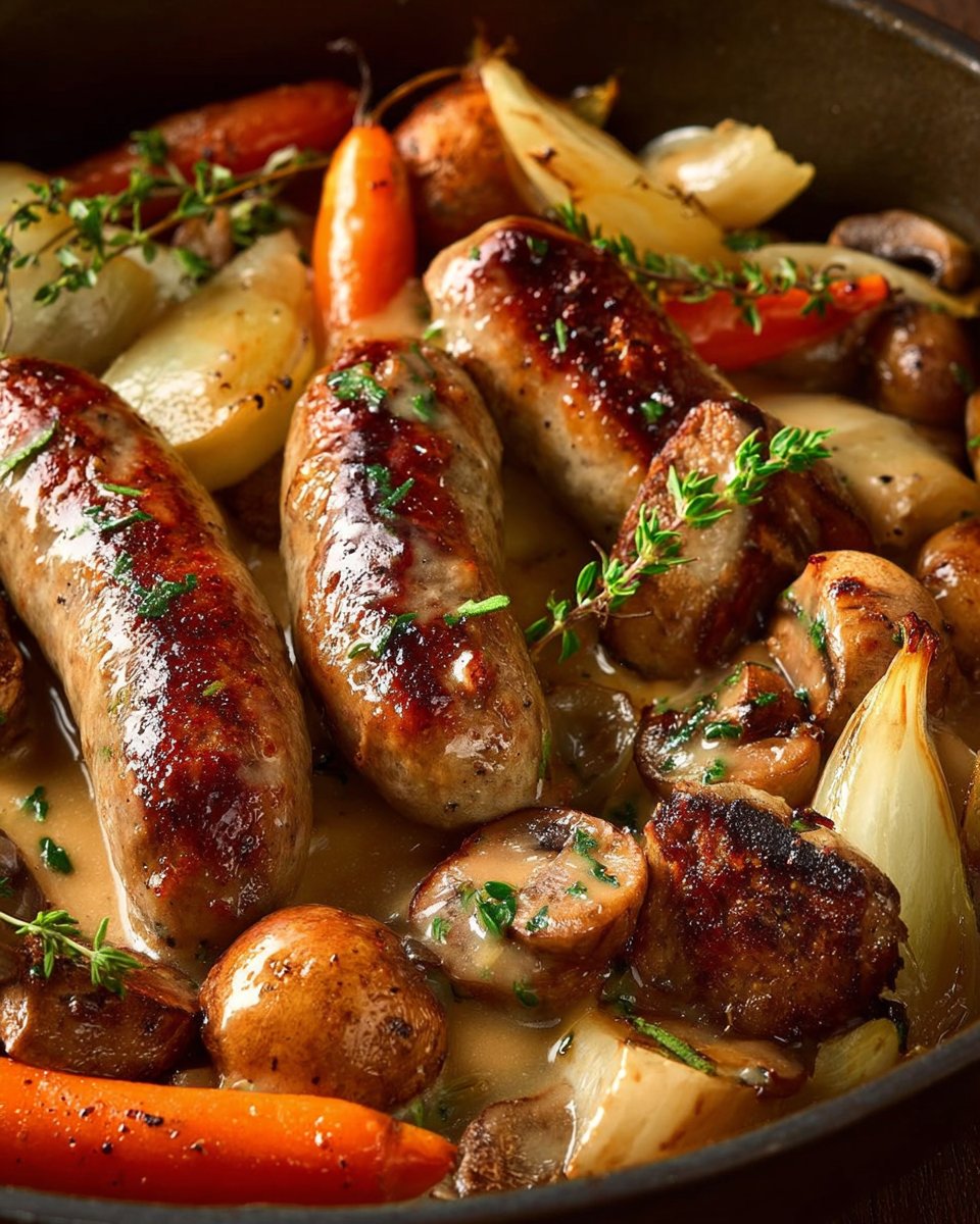 Roasted Chicken Sausages with Vegetables, Mushrooms & Herb Gravy — The Comfort Dish You’ll Crave Again and Again