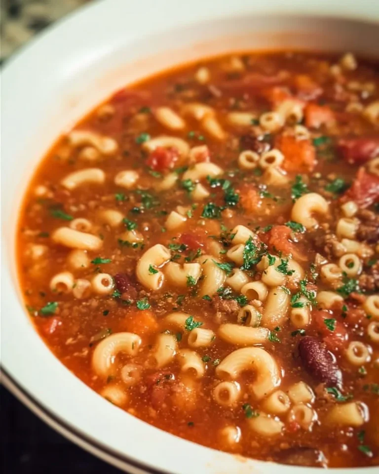 Delicious bowl of Pasta and Beans Soup with fresh herbs and vegetables