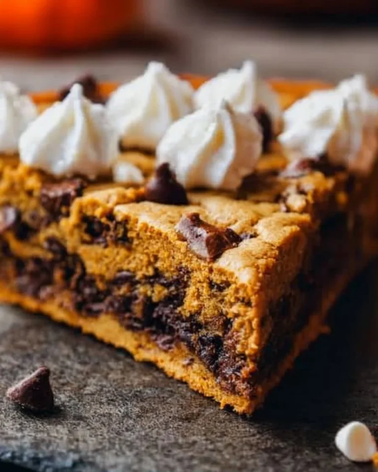 Delicious Pumpkin Chocolate Chip Cookie Cake with chocolate chips and pumpkin spice.