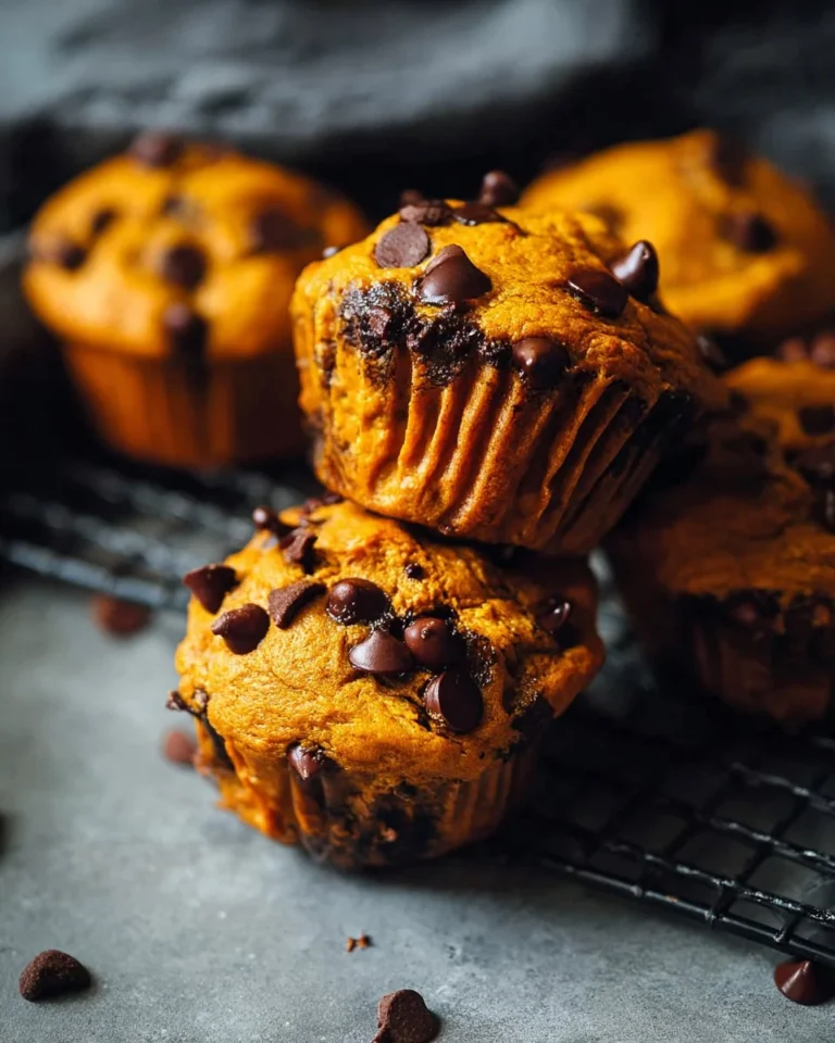 Delicious pumpkin chocolate chip muffins baked and ready to enjoy