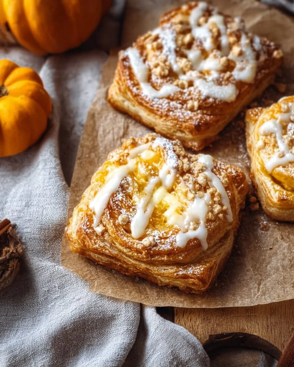 Delicious Pumpkin Cream Cheese Danish with a flaky pastry and creamy filling