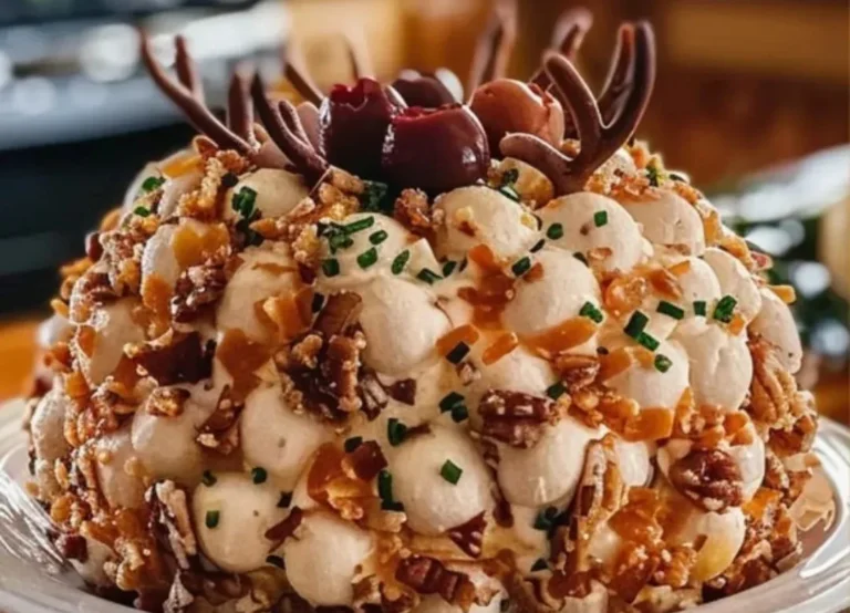 Homemade Reindeer Cheese Ball decorated as a festive holiday appetizer