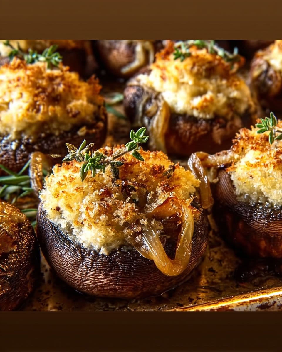Garlic Parmesan Stuffed Mushrooms with Caramelized Onions