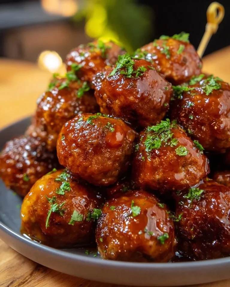 Slow Cooker Honey Buffalo Meatballs garnished and served in a bowl