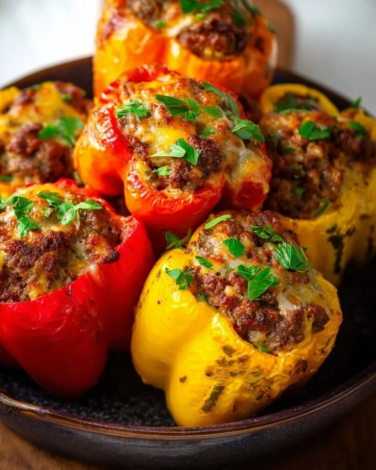 Stuffed mini peppers filled with ground beef and spices, ready to serve.