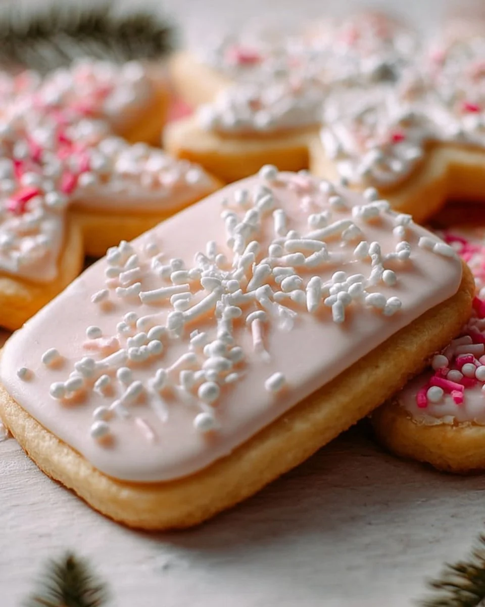 Decorated sugar cookies with royal icing on a festive background