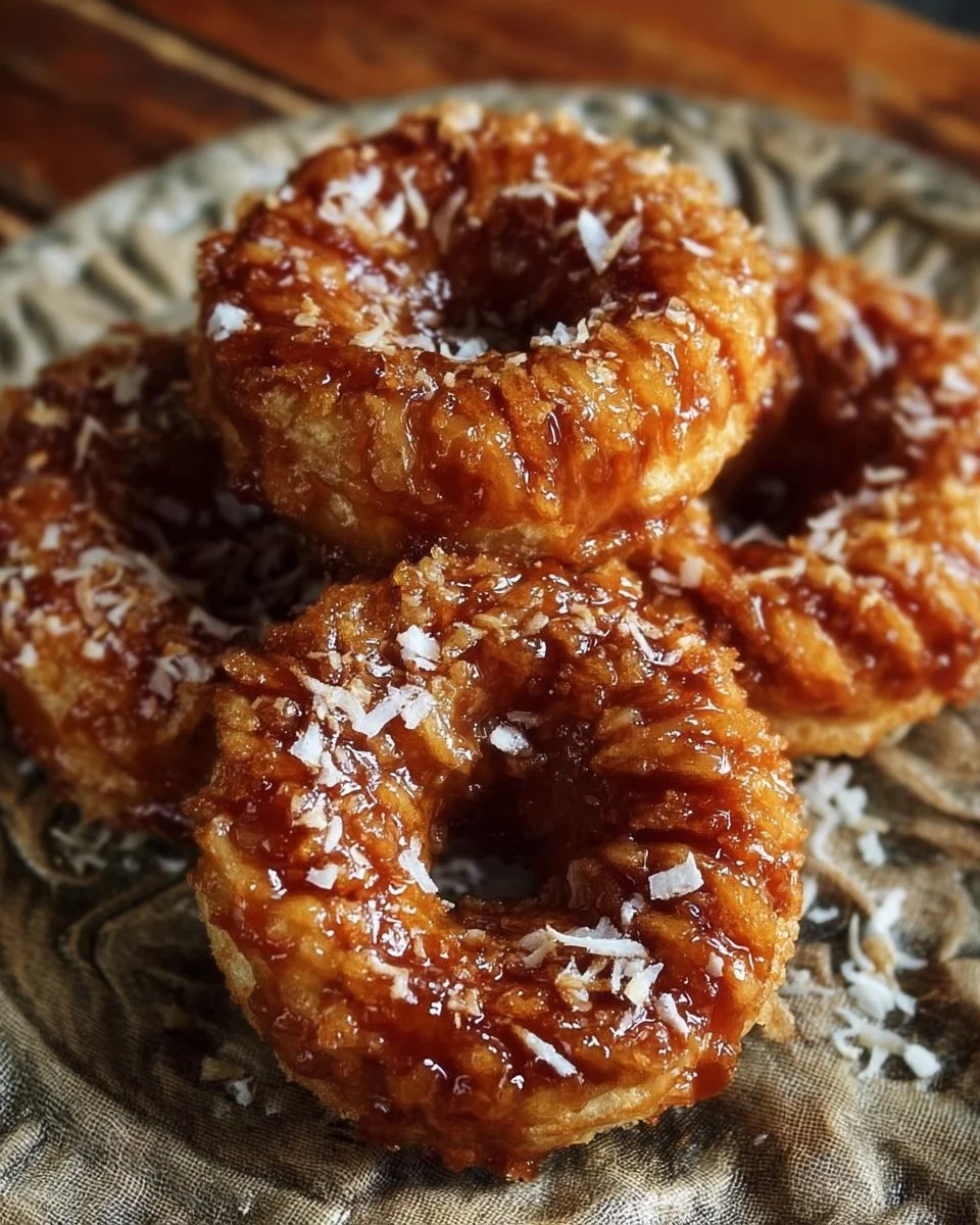 Delicious sweet baked apple samoas are served on a plate, drizzled with caramel.