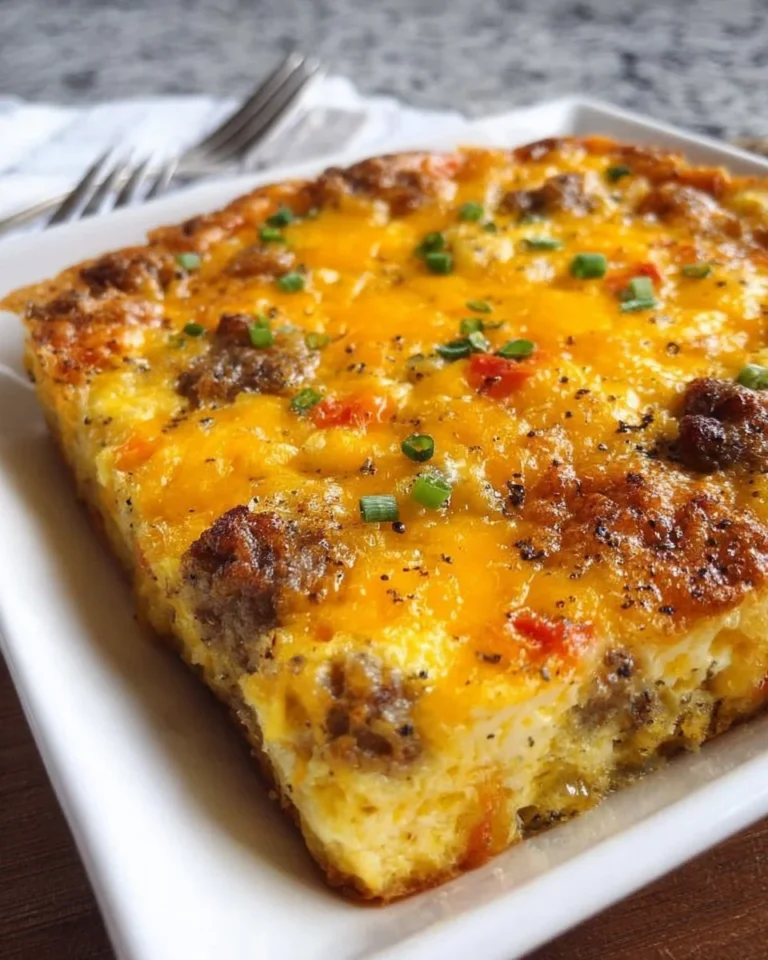 Tater Tot Breakfast Casserole served on a plate with fresh toppings
