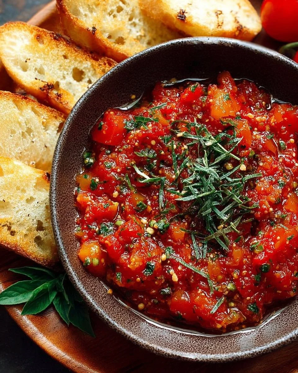 Delicious Tomato Bruschetta Dip served with crispy bread