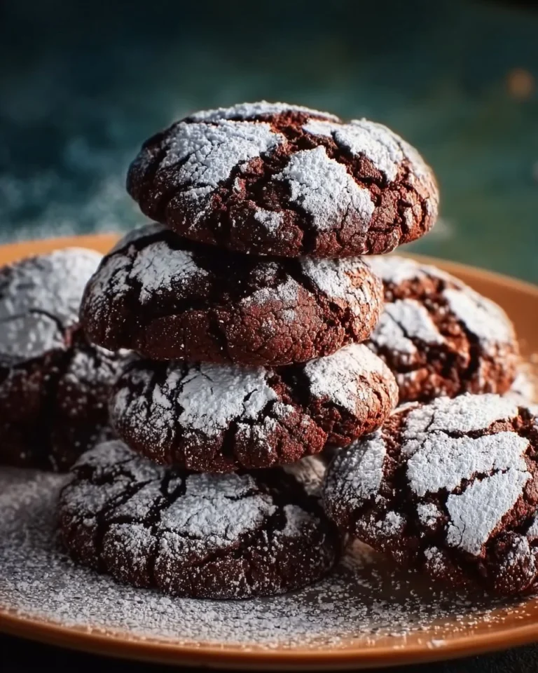 Delicious triple chocolate crinkle cookies on a cooling rack