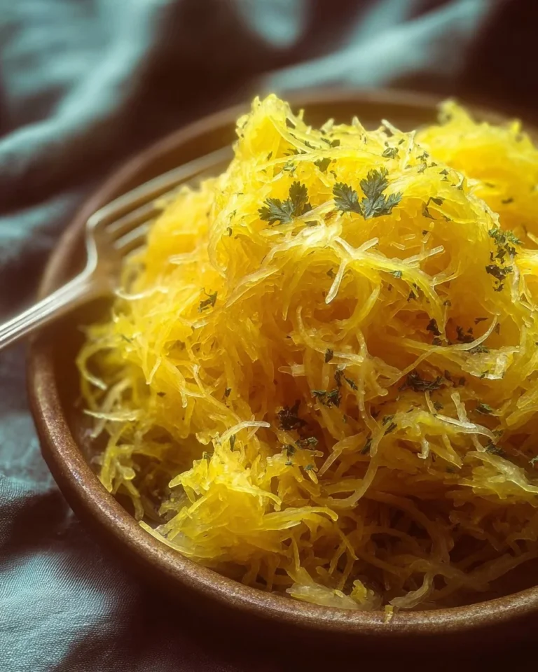 Vegan crockpot spaghetti squash served with fresh herbs and vegetables.