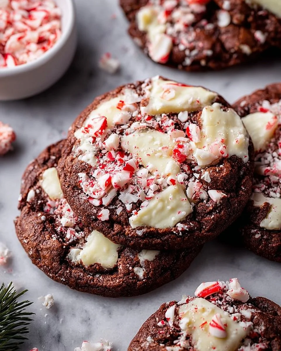 Delicious white chocolate peppermint bark cookies decorated with peppermint pieces