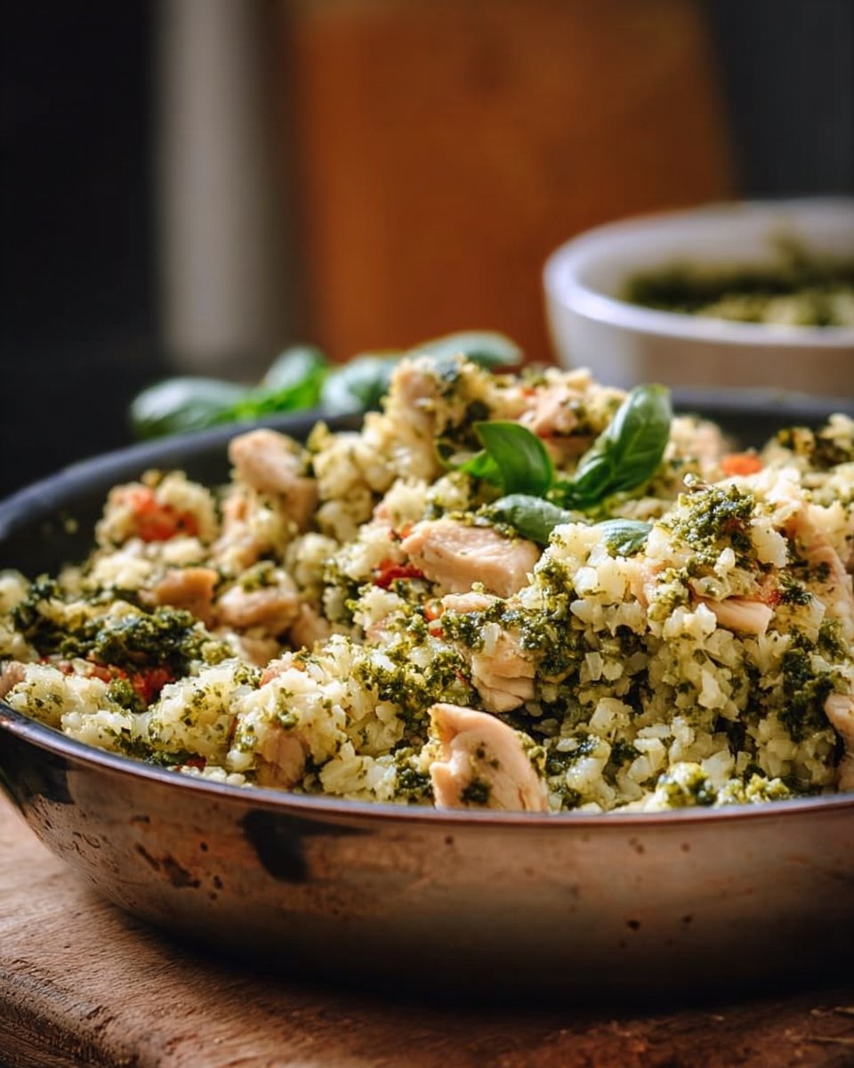 15-Minute Chicken Cauliflower Rice with Pesto
